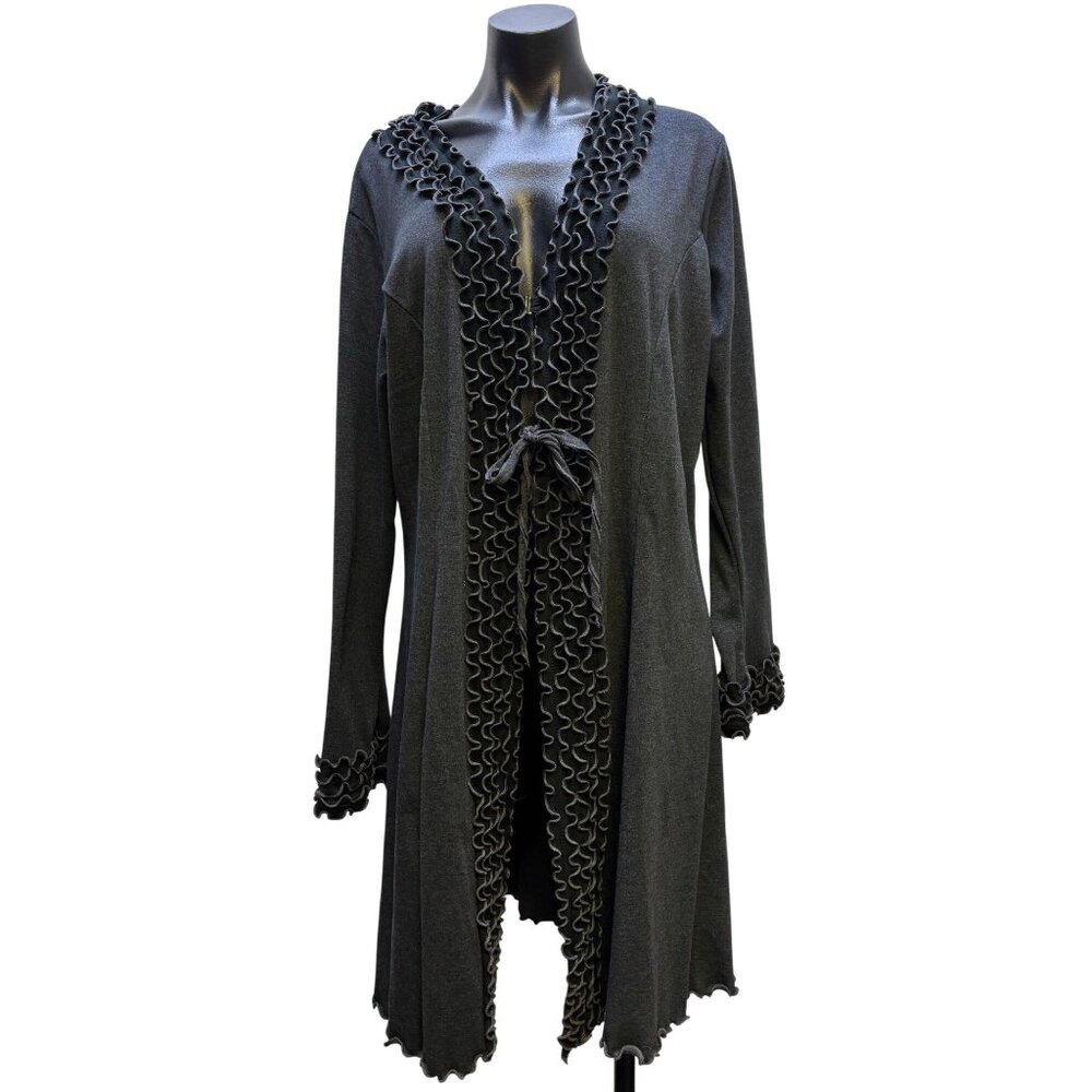 NWT Laura H Hlavac Gray Open Front Ruffled Edge Long Cardigan XL